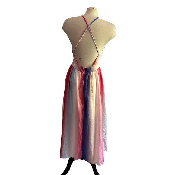 Silky Tie Die Color Splash Open Back Strappy Maxi Dress Sz Medium Womens Flowy L - Picture 2 of 14